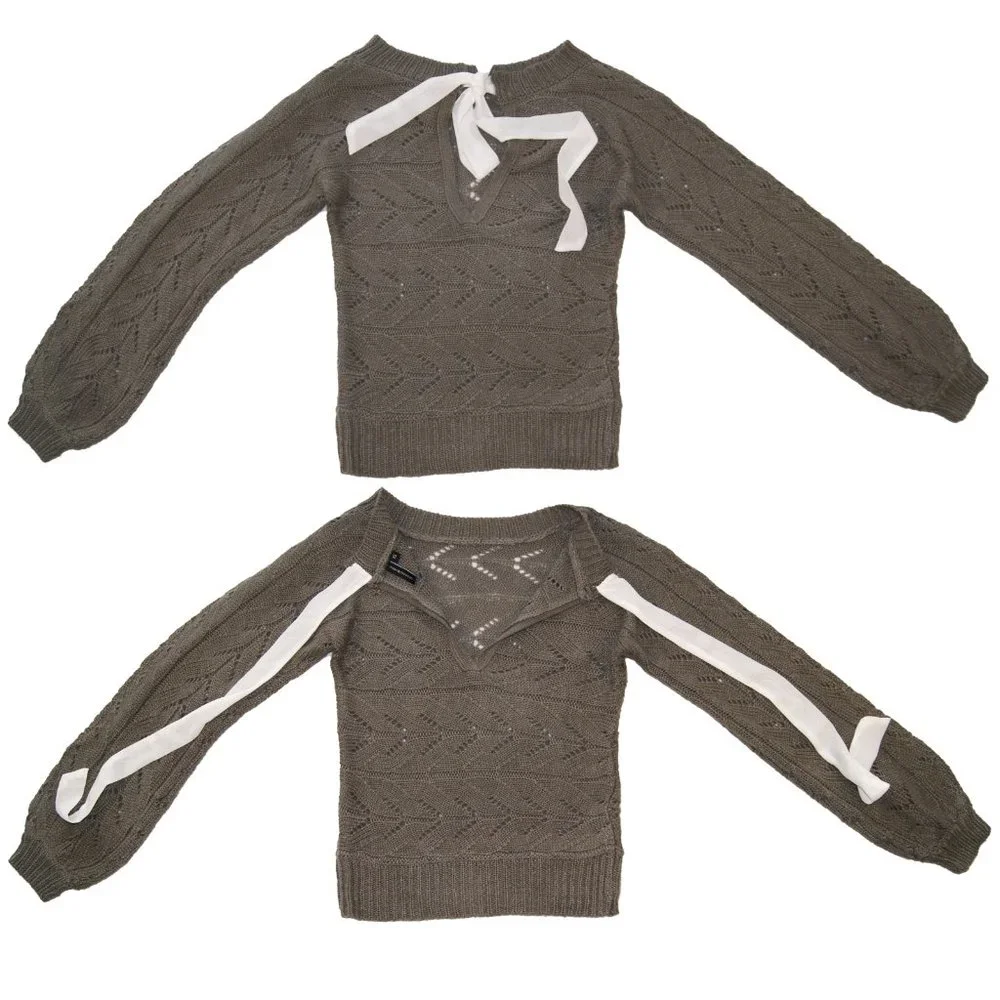 Moon & Madison Grey Knit Long Sleeve Tie‎ Up Back Detail Sweater Top - Picture 2 of 5